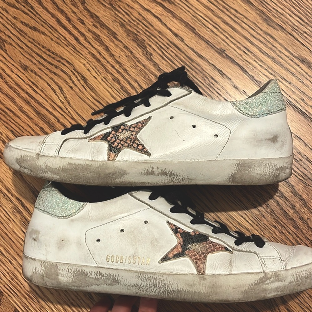 Golden Goose Superstar Distressed Glitter Leather Sneakers